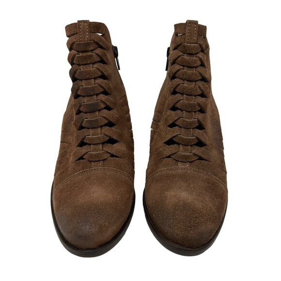 Free People Loveland Ankle Boot Size 39 US 9 Brown Suede Snake Embossed Boho - Picture 5 of 12